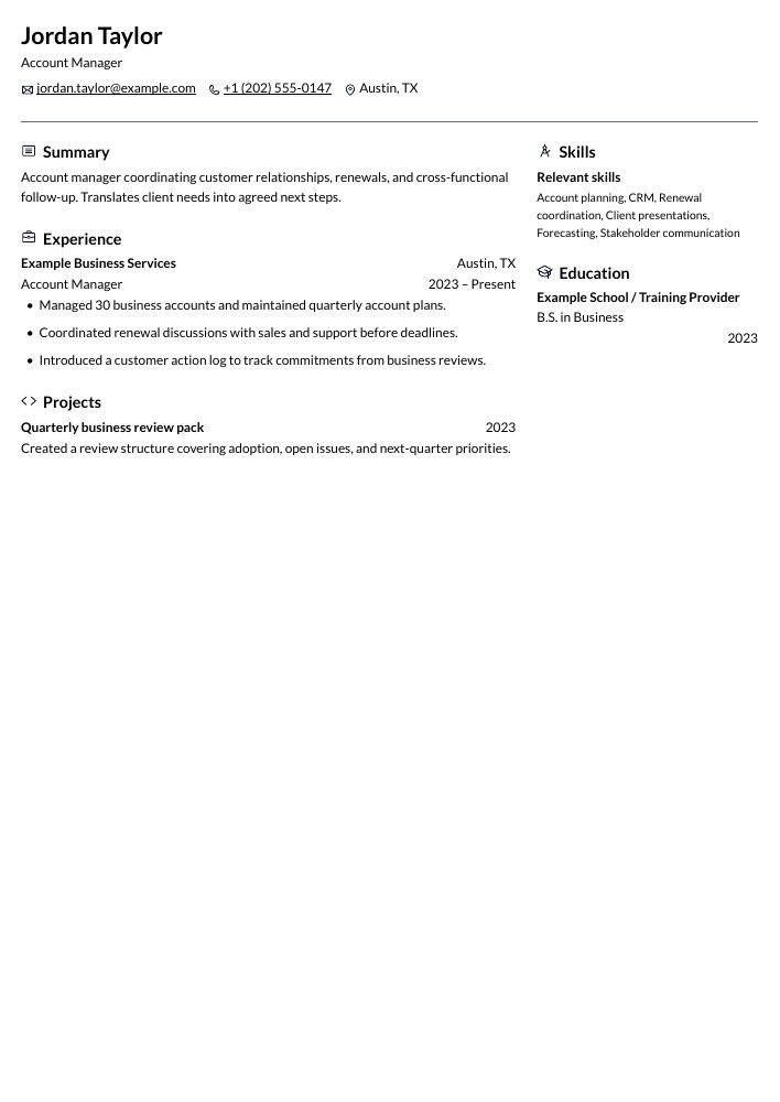 Account Manager resume in the Onyx layout