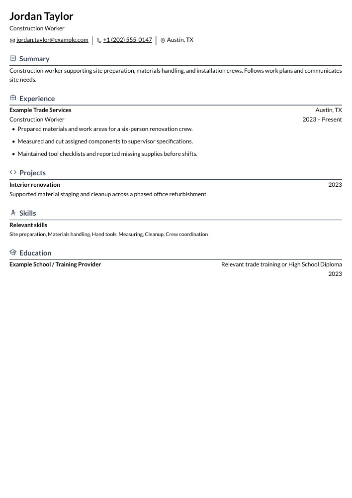 Construction Worker resume in the Rhyhorn layout