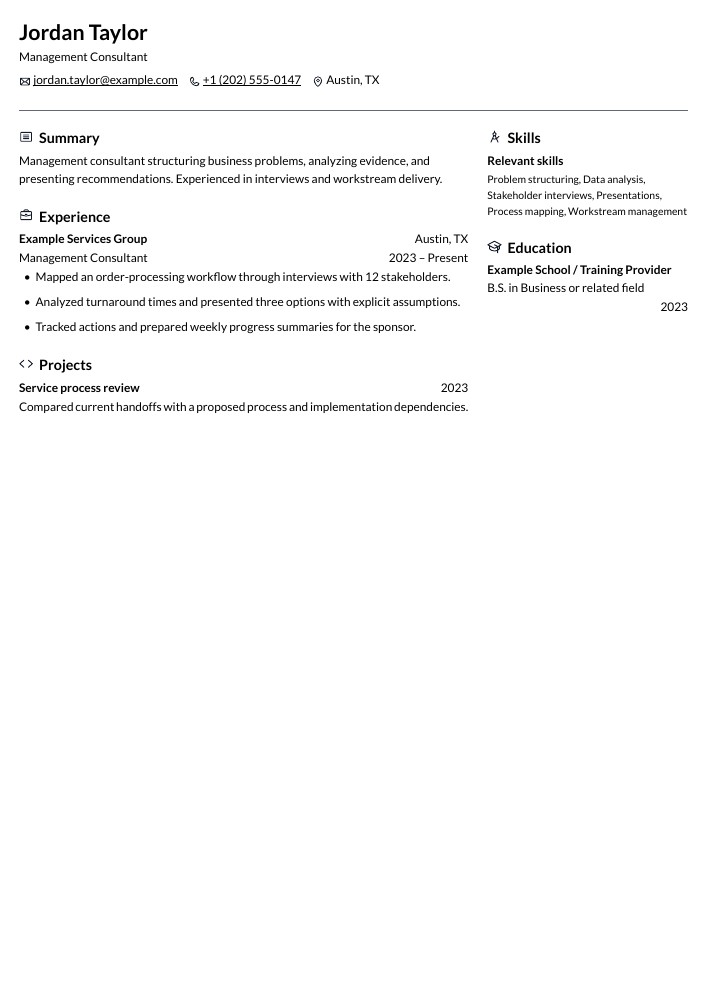 Management Consultant resume in the Onyx layout