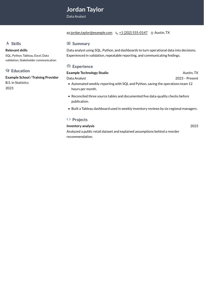 Data Analyst resume in the Ditto layout