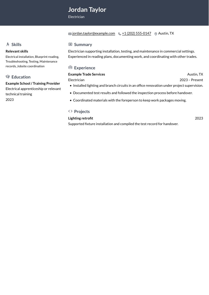Electrician resume in the Ditto layout