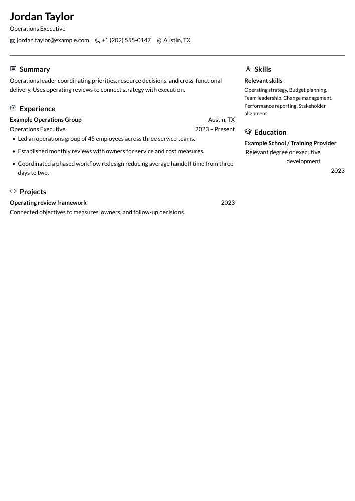 Operations Executive resume in the Onyx layout