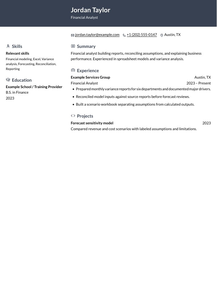 Financial Analyst resume in the Ditto layout