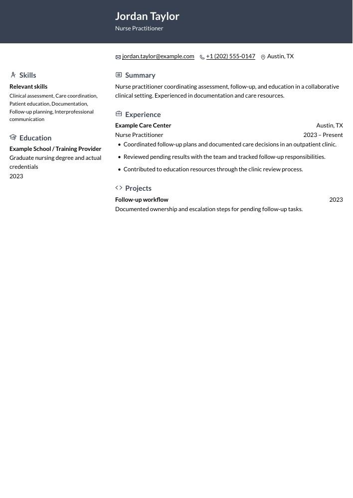 Nurse Practitioner resume in the Ditto layout