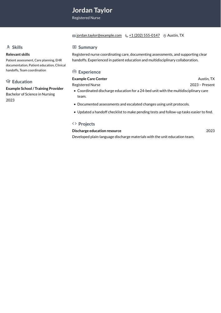 Registered Nurse resume in the Ditto layout